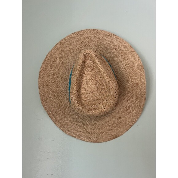 Talbots Embroidered Raffia Straw Hat Turqoise Adjustable NWT - Picture 4 of 9